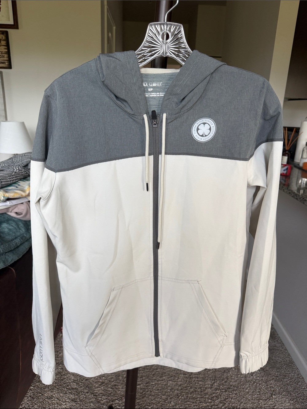 Women's Two-Tone Gray & Cream Zip Hoodie Jacket